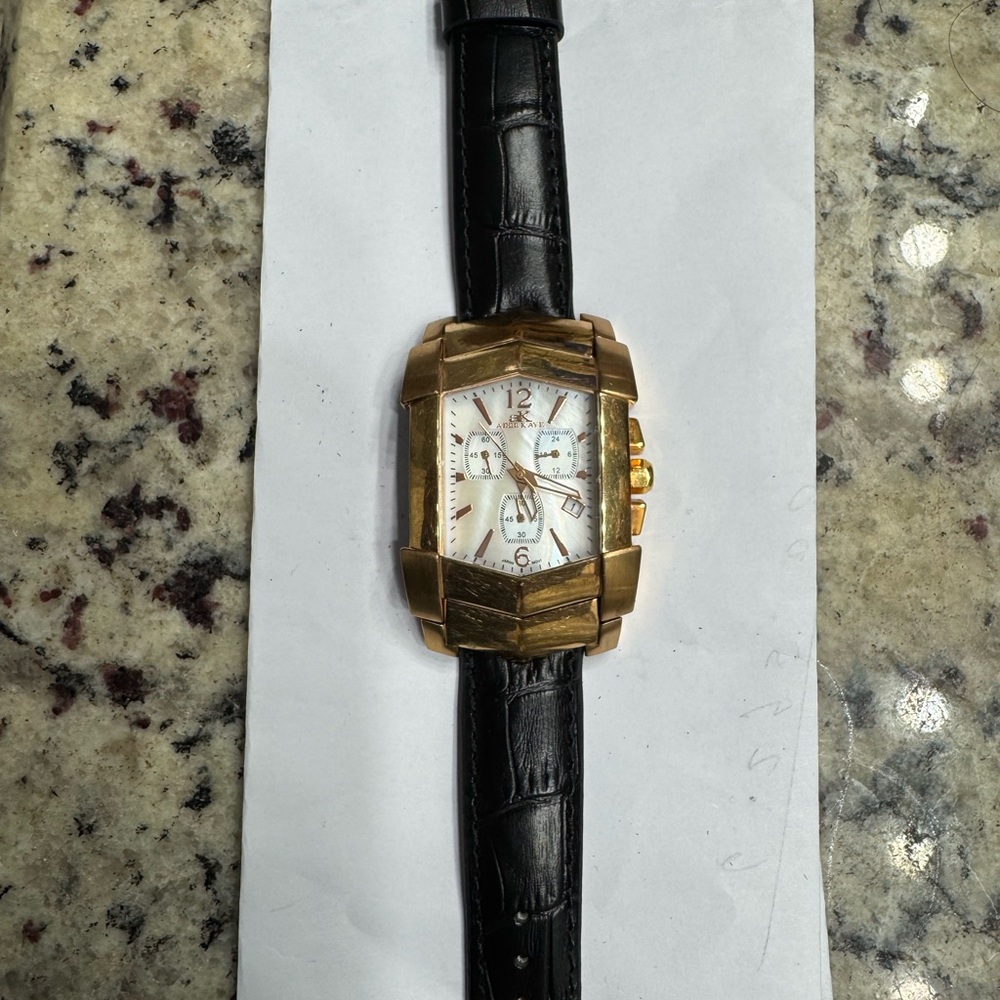 Gold and Black Leather Watch